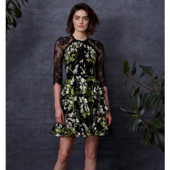 BNWOT Marchesa Notte Floral Embroidered Tulle Dress, Size 4 - Picture 2 of 8